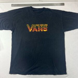 Vans Shirt Men's Medium Black Flaming Logo Off The Wall Graphic Tee Short Sleeve